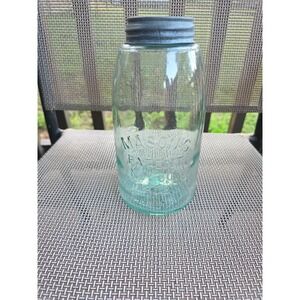 Antique Masons Patent Nov 30 1858 Aqua Blue Glass Half Gallon Fruit Jar Zinc Lid